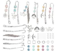 SUNNYCLUE 1 boîte 6 ensembles de Kit de Fabrication de Marque Pages en Métal Kits de Fabrication de Marque Pages Argent Agate Cristal Vintage Oiseaux Fleurs Printemps Feuille Breloques Crochet Perles