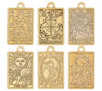 SUNNYCLUE 1 boîte 6 Styles Breloques de Carte de Tarot en Vrac Lune Soleil Étoile Bonne Chance Amulette pour la Fabrication de Bijoux