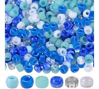 SUNNYCLUE 1 Boîte 600Pcs 6 Couleurs 9mm Perles de Pony Perles de Pony Bleu Acrylique Transparent Barrel Rondelle Cheveux Espaceurs en vrac pour la fabrication de bijoux Faites-vous-même Fournitures d'
