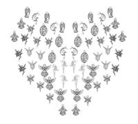 SUNNYCLUE 1 Boîte 60Pcs 10 Styles Charmes de Fée Pendentifs Style Tibétain Alliage Ailes Gardien Fée Lune Étoile Forme Évider Pendentif pour la Fabrication de Bijoux Fournitures D'Artisanat