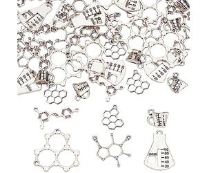 SUNNYCLUE 1 Boîte 60Pcs 6 Style Chimie Charmes Caféine Molécule Charme Science Thème Charmes Style Tibétain Alliage Charme Pendentifs pour la Fabrication de Bijoux Bracelet Boucles D'Oreilles Biologie