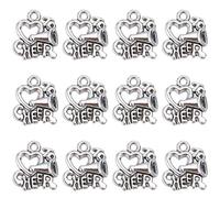 SUNNYCLUE 1 BOÎTE 60PCS Argent Cheer Charms Cheer Megaphone Charm Pom-Pom Girl Coeur Antique Alliage Amour Haut-Parleur Sport Charme en Vrac pour la Fabrication de Bijoux Charms Bricolage Boucles D'Or