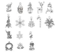 SUNNYCLUE 1 boîte 64 pièces 16 breloques de Noël de Style Breloques de Renne Pendentifs de Père Noël Breloques de Flocon de Neige pour la Fabrication de Bijoux Breloques de Canne à Sucre Jingle Bell
