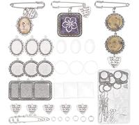 SUNNYCLUE 1 boîte 65 pièces Breloques de Bouquet de Mariage Breloque Photo Commémorative Ovale Rond Carré Broche Broches Cabochons en Verre Breloque Coeur en Argent pour la Fabrication de Bijoux Brelo