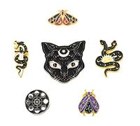 SUNNYCLUE 1 Boîte 6Pcs 6 Style Serpent Émail Broches Chat Papillon Pins en Vrac Extérieur Émail Lune Étoiles Plat Rond Alliage Broches pour Sacs à Dos Badges Chapeaux Sacs Chemise Femmes Décorations
