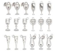 SUNNYCLUE 1 boîte 72 pièces Breloques Sur le Thème du Vin en Vrac Breloques de Vin en Argent Antique Vintage Tibétain Été Alliage Métal Verre Bouteille Breloques de Boisson pour la Fabrication de Bijo