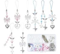 SUNNYCLUE 1 boîte 8 Kit de Breloques de Téléphone Bijoux De Telephone Mignon Nœud Papillon Aile Coeur Perles Breloques de Téléphone Porte Clés de Téléphone Breloque Breloque de Téléphone Porta