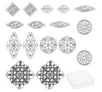 SUNNYCLUE 1 Boîte 8 Styles Vintage Filigrane Menuisiers Connecteurs Charmes Fleur Tibétaine Plat Rond Ovale Rectangle Liens Pendentifs pour Femmes DIY Boucles d'oreilles Collier Fabrication
