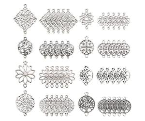 SUNNYCLUE 1 boîte 80 pièces 8 Styles Plat Rond Fleur Breloques Style Tibétain Lien Connecteurs Breloque Arbre de Vie Pendentifs Losange Liens pour Femmes Bricolage Boucle d'oreille Collier Bracelet