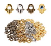 SUNNYCLUE 1 Boîte 80Pcs 4 Couleurs Hamsa Main Perle Alliage Main de Fatima Miriam Cadre Perles Creuses Breloques Entretoises Chakra Style Tibétain pour la Fabrication de Bijoux Bracelets Colliers