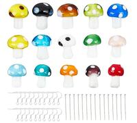 SUNNYCLUE 1 Boîte 90Pcs Champignon Perles Boucles D'Oreilles Kit de Démarrage Coloré Verre Lampwork Champignon Charmes Perle Boucle D'Oreille Crochets Tête Pins Mini Champignons Perles pour Bijoux Kit