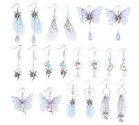 SUNNYCLUE 1 boîte Bricolage 10 paires de Breloques D'Ailes de Papillon Breloque de Fée Boucles D'Oreilles Faisant des Kits de Fabrication de Bijoux en Tissu Organza Insecte Papillons Breloques pour Bi