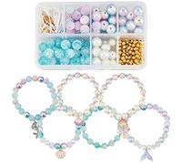 SUNNYCLUE 1 boîte Bricolage 6 pièces Breloques Sirène Breloque Coquillage Été Océan Bracelets Faisant Kit Perle de Baies Perles D'Imitation en Vrac Sapcer Craquelées pour la Fabrication