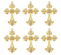 SUNNYCLUE 1 boîte de 10 breloques en forme de croix dorées en vrac - Grande croix gothique - Mini chapelet doré en alliage et strass - Croix centrale - Breloque pour la fabrication de bijoux,