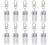 SUNNYCLUE 1 boîte de 10 mini Bouteilles en Verre Porte Clés Message dans une Bouteille Porte Clés Flacons Vides en Alliage en Vrac Bocaux avec Fermoirs en Fer Platine et Porte Clés en Liège pour L'Art