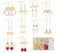 SUNNYCLUE 1 boîte de 10 paires de Boucles D'Oreilles DIY Kit de Fabrication de Boucles D'Oreilles Nœud Papillon pour Femmes Alliage Or Clair Nœuds Papillon Cœur Larme Perles Ensemble de Boucles D'Orei