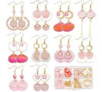 SUNNYCLUE 1 boîte de 10 paires de Boucles D'Oreilles Pendantes Océan - Kit de Fabrication de Coquillages Plats - Coquillage Naturel - Coquillages Roses D'Été - Perles Plates pour la Fabrication de Bij