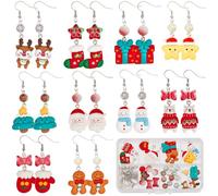 SUNNYCLUE 1 boîte de 10 Paires de Kits Boucles d'oreilles Noël Breloques Chaussettes en Pain D'Épices Breloques Bonhomme Neige Père Noël et Renne en Résine