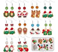 SUNNYCLUE 1 boîte de 10 paires de Kits de Boucles D'Oreilles de Noël en Résine Breloques de Noël Arbre de Noël D'Hiver Père Noël Bonhomme de Neige Breloque en Argile Polymère Perles en Strass pour Kit