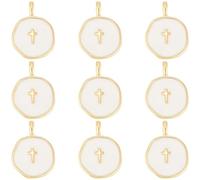 SUNNYCLUE 1 boîte de 10 pendentifs Croix Plaqués Or 18K Véritable Pendentifs Crucifix Ronds Plats en Métal Émaillé Amulettes Chics pour la Création de Bijoux Loisirs Créatifs Colliers Boucles D'Oreill