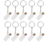SUNNYCLUE 1 boîte de 10 petites Bouteilles en Verre avec Porte Clés Flacons en Verre avec Bouchon Bouteilles de Potion de 2 ml Mini Pots à Sorts Argentés Flacons à Souhaits pour Bricolage Décoration d