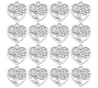 SUNNYCLUE 1 boîte de 100 breloques en Forme D'Arbre de Vie en Forme de Cœur, Petit Arbre en Argent Pendentifs en Alliage de Style Tibétain, Plante en Métal Porte Bonheur pour la Fabrication de Bijou
