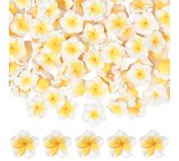 SUNNYCLUE 1 boîte de 100 perles de Fleur de Plumeria de 15mm Perles de Fleur Hawaïennes Blanches de Frangipanier 3D Argile D'Été Hawaïenne Espaceurs Floraux en Vrac pour la Fabrication de Bijoux Fourn
