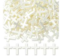 SUNNYCLUE 1 boîte de 100 Perles en Résine de 24mm Croix Blanches Perles en Vrac Imitation Perle Crucifix de Pâques Chapelet Lisses Hautes Entretoises Lâches pour la Fabrication de Bijoux Fournitures