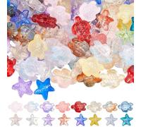 SUNNYCLUE 1 boîte de 100 Perles en Verre en Forme de Tortue de Mer Perles en Forme D'Étoile de Mer Océan en Vrac Bleu Rose Rouge Coloré Transparent Animaux Marins Thème D'Été Perles D'Espacement pour