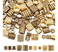 SUNNYCLUE 1 boîte de 100 pièces 10 Styles de Perles D'Espacement en Métal de Style Tibétain en Alliage de Perles D'Espacement Colonne Rondelle Baril Vintage Antique Bronze Doré pour la Fabrication de