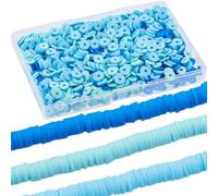 SUNNYCLUE 1 boîte de 1000 pièces + Perles Heishi Bleues de 6 mm, Perles Rondes en Argile, Petite Recharge en Polymère, Disque Plat Bleu Clair, Perles D'Espacement en Vinyle pour la Fabrication de Bijo