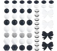SUNNYCLUE 1 boîte de 106 pièces de perles en silicone noires et blanches, kit de perles centrales en forme de nœud, jolies perles rondes en caoutchouc souple, hexagonales, pour abaque, nœuds papillon,