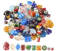 SUNNYCLUE 1 boîte de 110 Perles Millefiori Lampwork Assorties de 10 Styles Motif Floral Cœur Larme Cube Entretoises Plates et Rondes pour la Fabrication de Bijoux Bracelets Loisirs Créatifs