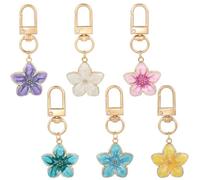 SUNNYCLUE 1 boîte de 12 breloques de Sac à Fleurs Mignonnes Porte Clés en Vrac Petit Porte Clés en Émail Fleur de Plumeria Hawaïenne Été Printemps Fermoir Pivotant Breloques pour Sacs à Main Sac à Dos