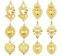SUNNYCLUE 1 boîte de 12 breloques en Forme de Cœur Plaquées Or 6 carats 18 styles Breloques en Vrac Breloques en Métal avec Anneau de Jonction pour la Fabrication de Bijoux Colliers Boucles D'Oreilles