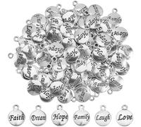 SUNNYCLUE 1 boîte de 120 breloques rondes en alliage vintage avec mots inspirants pour la fabrication de bijoux, colliers, bracelets, boucles d'oreilles - 6 styles