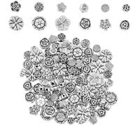 SUNNYCLUE 1 boîte de 120 perles Tibétaines en Forme de Fleur 12 styles en Argent Rose en Vrac en Alliage Métallique Antiques Petites Breloques Florales Rondes Marguerites Entretoises Lâches pour Brace