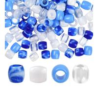 SUNNYCLUE 1 boîte de 120 Perles Tressées en Résine à Gros Trous 4 Couleurs Bleu Blanc Transparent pour Tresses Géantes Dreadlocks Accessoires pour Cheveux Fabrication de Bijoux Bracelets Bricolage