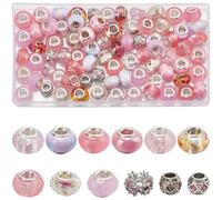 SUNNYCLUE 1 boîte de 120 pièces de 12 styles de Perles Européennes Roses à Gros Trou Perles D'Espacement en Rondelle en Alliage Métallique Strass pour la Saint Valentin la Fabrication de Bijoux le Bri