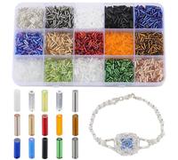 SUNNYCLUE 1 boîte de 135 g de Perles de Clairon en Verre de 15 mm, 6 couleurs, en Vrac, Petit Tube Rond Long, Perle D'Espacement en Vrac pour la Fabrication de Bijoux, Fournitures de Couture, Colliers