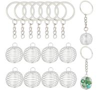 SUNNYCLUE 1 boîte de 15 pendentifs en forme de cage en argent avec porte-clés en métal, médaillon en cristal, diffuseur de cristaux, carillon creux, médaillon en spirale pour la fabrication de bijoux,