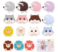 SUNNYCLUE 1 boîte de 15 perles en Silicone en Vrac, Perles Focales en Caoutchouc pour Animaux, Mignons Moutons 3D, Dessin Animé, Perles Double Face pour Porte-Clés, Kit de Fabrication de Stylos, Brace