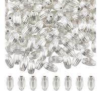 SUNNYCLUE 1 boîte de 150 perles de Riz en Laiton Perles D'Espacement en Vrac Métal Argenté Antique Tibétain Vintage Ondulé Forme de Colonne Ovale Mini Perles en Vrac pour la Fabrication de Bijoux Brac