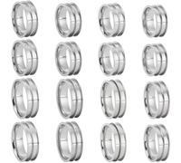 SUNNYCLUE 1 boîte de 16 bagues Vierges Rainurées en Acier Inoxydable Incrustées D'Argent Doubles Rondes Taille US 6/7/8/9/10/11/12/13 noyau Vide Accessoires pour la Fabrication de Bijoux Fournitures d
