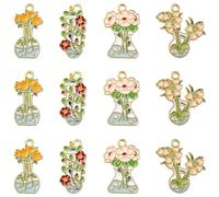 SUNNYCLUE 1 boîte de 16 breloques en Forme de Fleur en Émail 4 styles Thème Scientifique Alliage Métallique Doré Pendentifs en Forme de Bouteille de Chimie et de Biologie pour la Fabrication de Bijoux