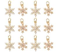SUNNYCLUE 1 boîte de 16 breloques Flocons de Neige de Noël en Laiton Plaqué Or 14 carats Breloques Sur le Thème de L'Hiver Pendentifs de Noël en Oxyde de Zirconium Transparent pour la Fabrication de B