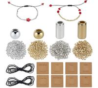 SUNNYCLUE 1 boîte de 1618 Bracelets en Code Morse DIY Longs Tubes Perles D'Espacement CCB en Plastique Argent et Or Réglables avec Cordon Ciré pour la Fabrication de Bijoux Kits pour Adultes Noël