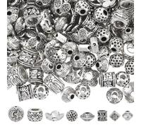 SUNNYCLUE 1 boîte de 180 pièces de 8 styles de Perles en Alliage de Style Tibétain Perles D'Espacement en Argent en Vrac Assortiment de Perles Rondes en Métal Antique Rétro pour la Fabrication de Bijo