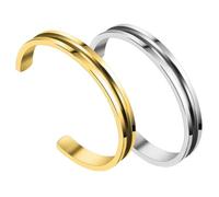 SUNNYCLUE 1 boîte de 2 bracelets en Acier Inoxydable Vierges avec Incrustation Rainurée, Bracelets de Manchette Couleur Platine Doré, Bracelets en Métal en Forme de C Vierges pour Kits de Fabrication