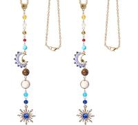 SUNNYCLUE 1 boîte de 2 Breloques Soleil et Lune à Suspendre pour Voiture en Verre Cristal Doré Vert Bleu Antique Céleste Ornements pour Rétroviseur Sacs à Main Fabrication de Bijoux
